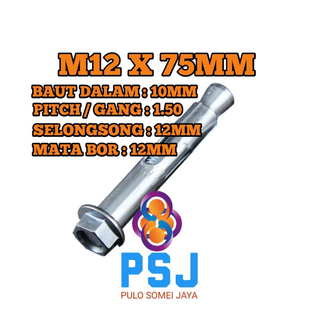 Dynabolt M12 x 75 Galvanis / Dynabolt Mur Flange / Sleeve Anchor M12 x 75