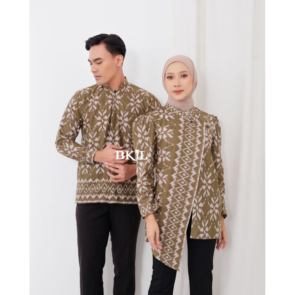 Batik Couple Atasan Pria Wanita Blues Wanita Terbaru Atasan Batik Kerja Kantor Kemeja Pria Kantor