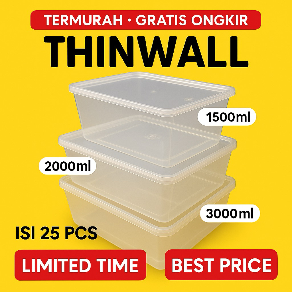Thinwal Square 2000ml Isi 25 Pcs JD / [ISI 25 PCS] Thinwall Merk JD Square 2000ml 2400ml 3000ml / Ko