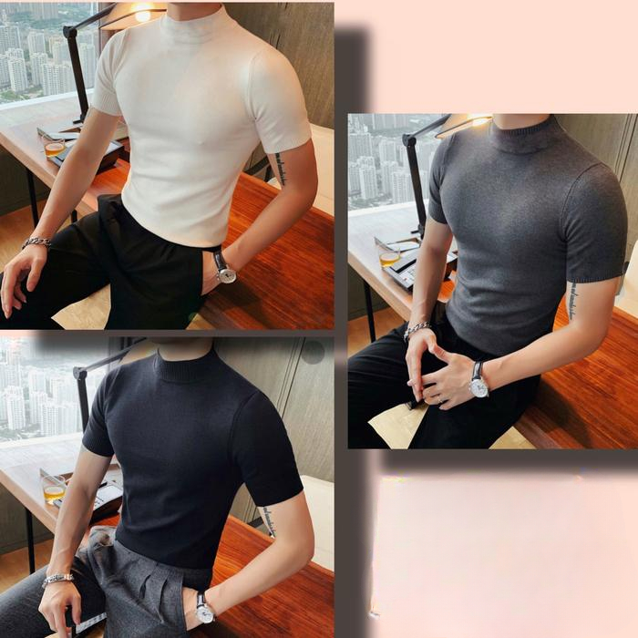 TURTLENECK PENDEK kaos leher tinggi pria baju korea polos