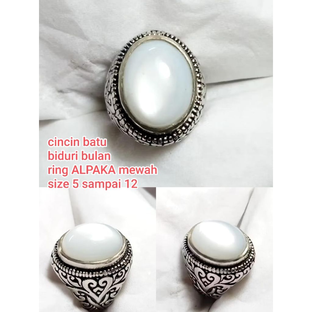 cincin batu biduri bulan ring Alpaka mewah