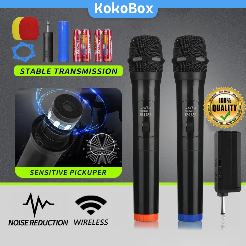 Microphone Wireless Handheld UHF Mic Wireless Karaoke MIC2 MIC1  Digital LED Mic Mikrofon Nirkabel P