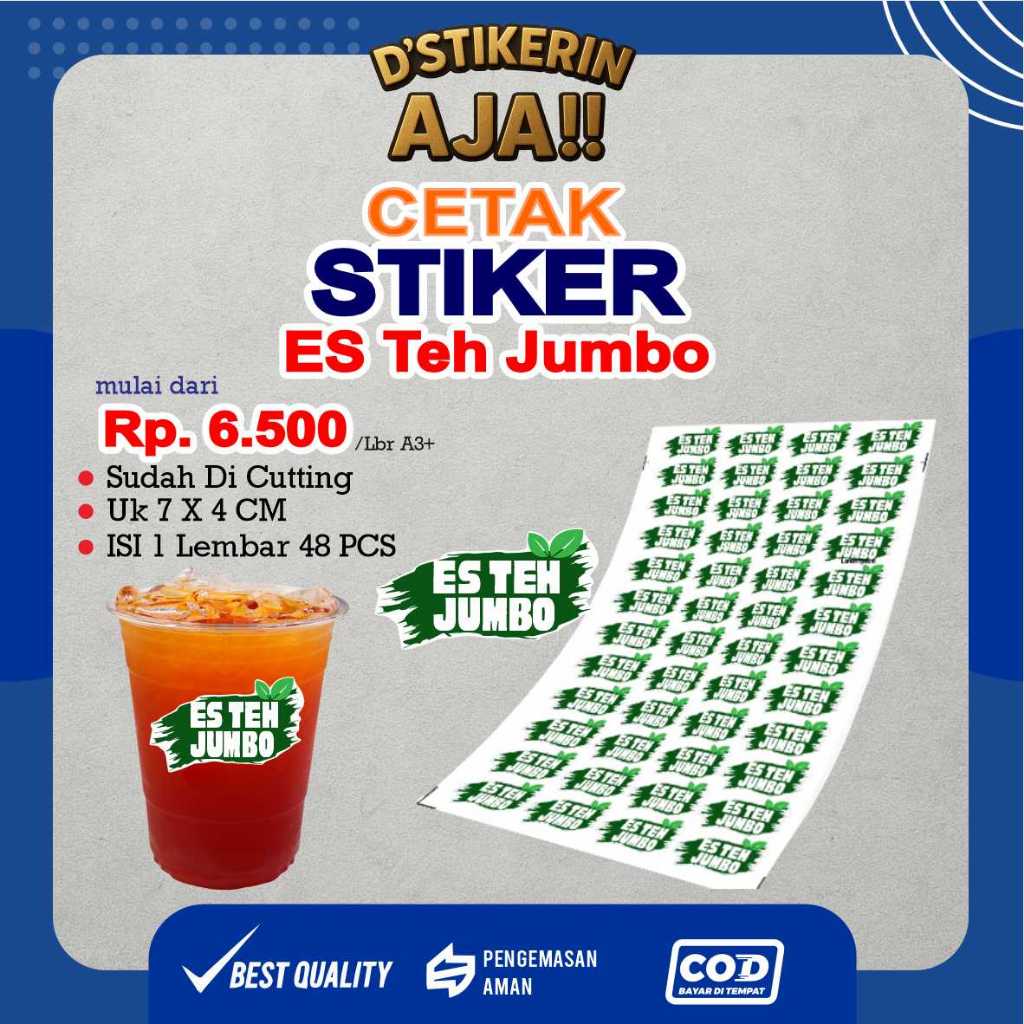 CETAK STIKER ES TEH JUMBO / STIKER CUP ES VIRAL / STIKER LABEL MINUMAN CUP
