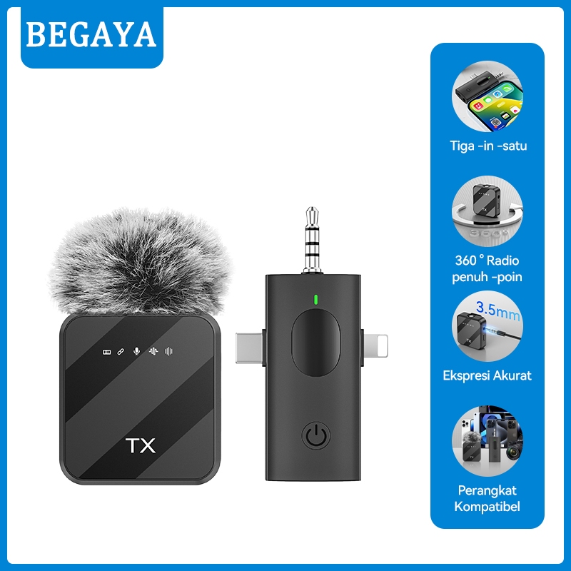 BEGAYA Mic Magnetic Wireless Clip On Microphone Dual Mikrofon HP Lavalier Plug Live Streaming Vlog