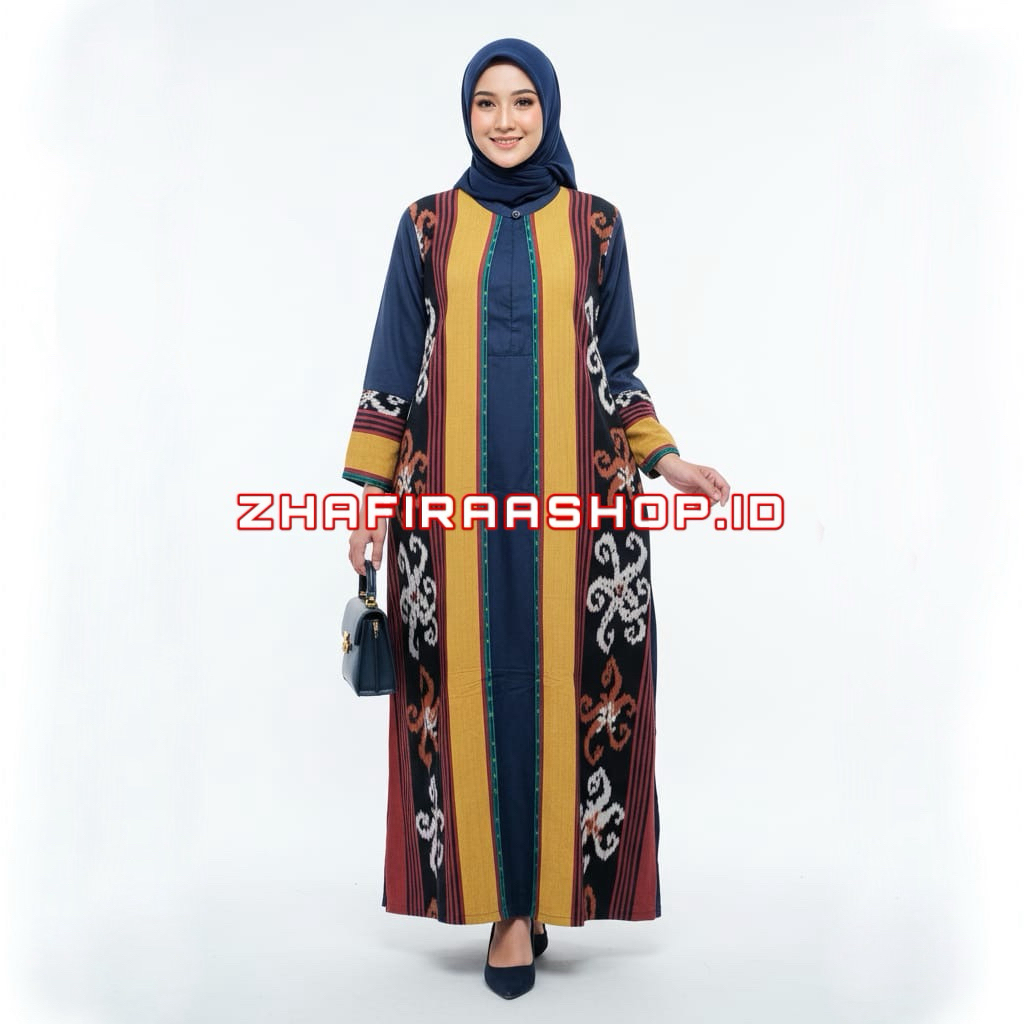 {Zhafiraashop.id} Gamis Wanita Tenun Kombinasi Katun