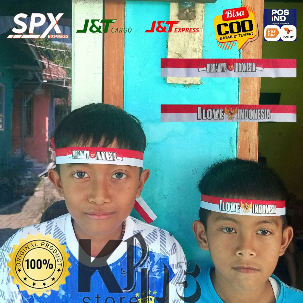 10 pcs ikat kepala merah putih ikat kepala merah putih pita