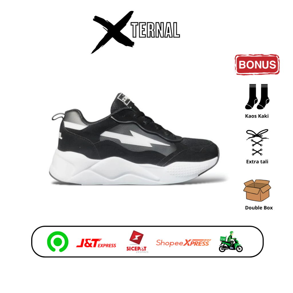 XternalStepSure - Sepatu Xternal Sneakers Running Estrada Black White Pria Wanita
