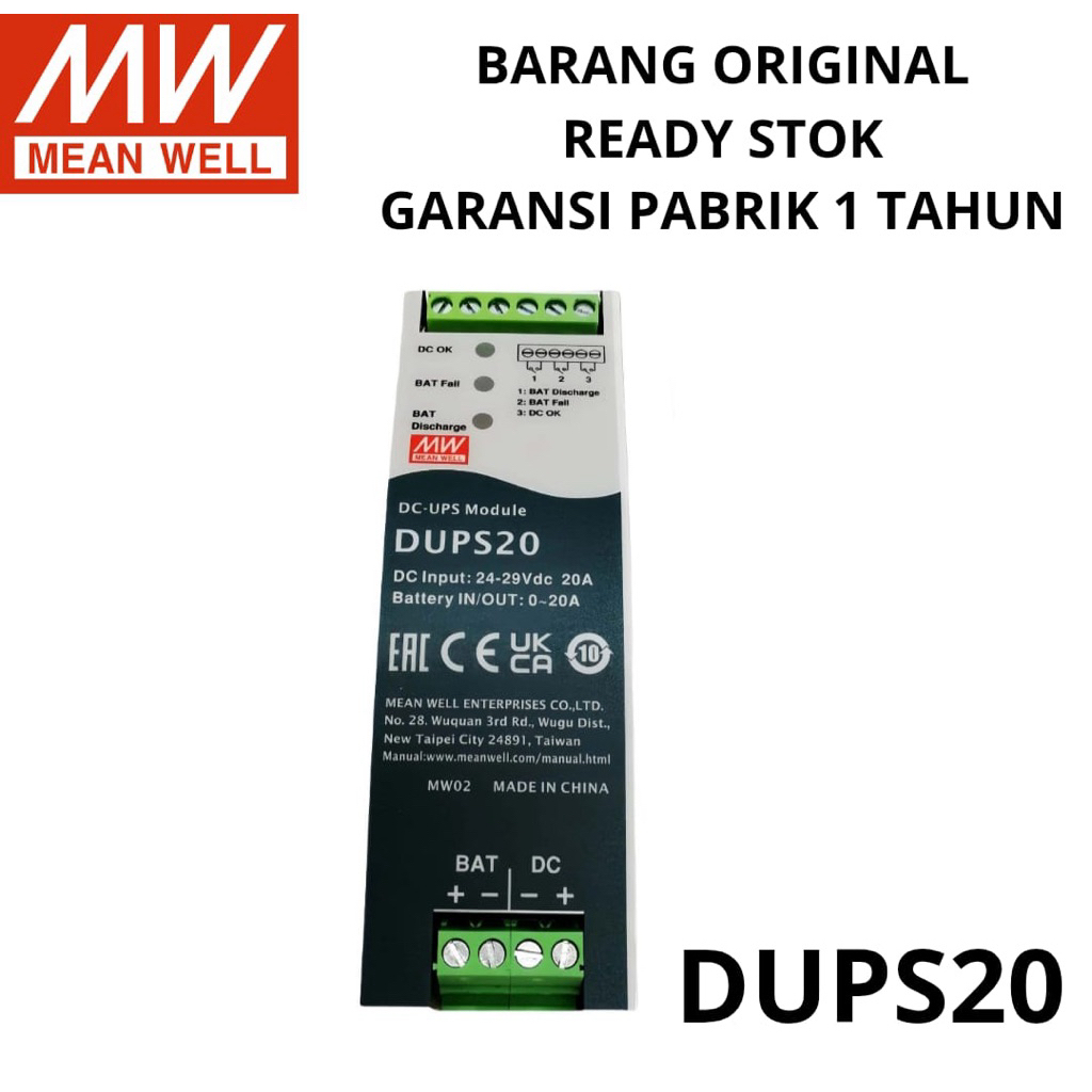 MEAN WELL MEANWELL DUPS20 UPS MODUL TANPA PSU 24V DC 20A, BARANG ORI