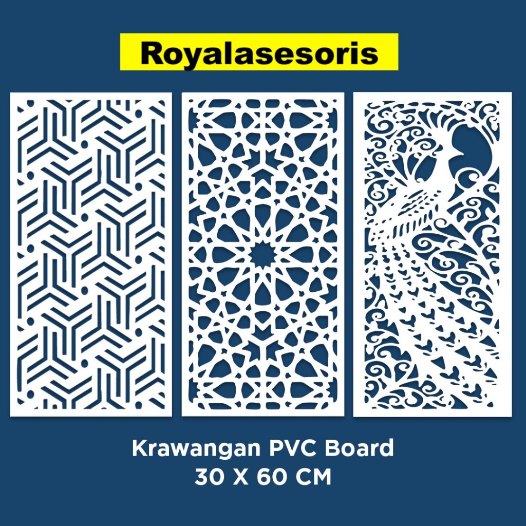 Krawangan PVC Board 30x60cm Tebal 5mm Ornamen partisi hiasan dinding ruangan