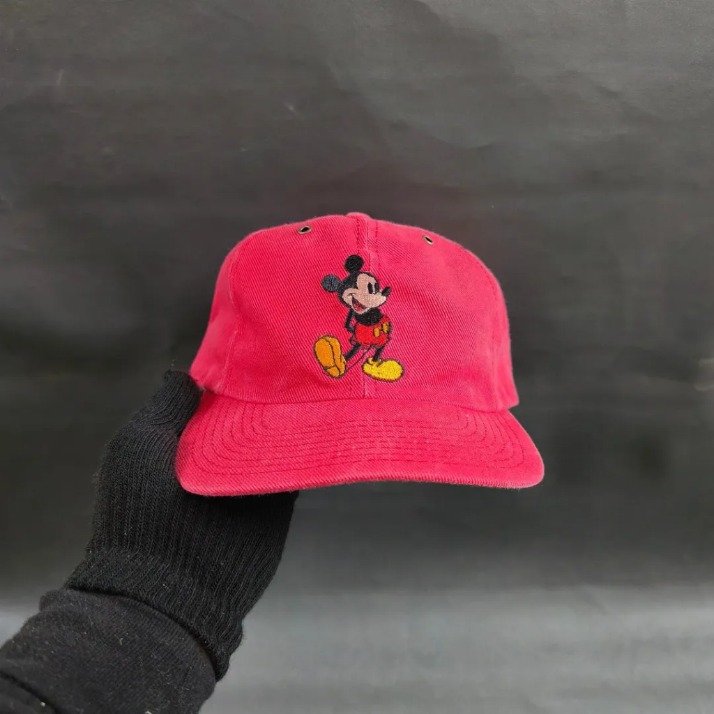 Topi Vintage Cap Unisex Pria Wanita DISNEY - Mickey Mouse Merah Made in USA