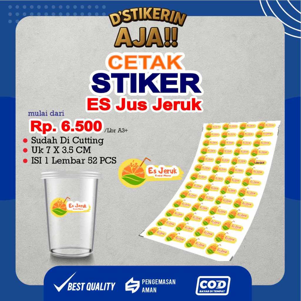 CETAK STIKER ES JERUK / STIKER CUP ES VIRAL / STIKER LABEL MINUMAN CUP
