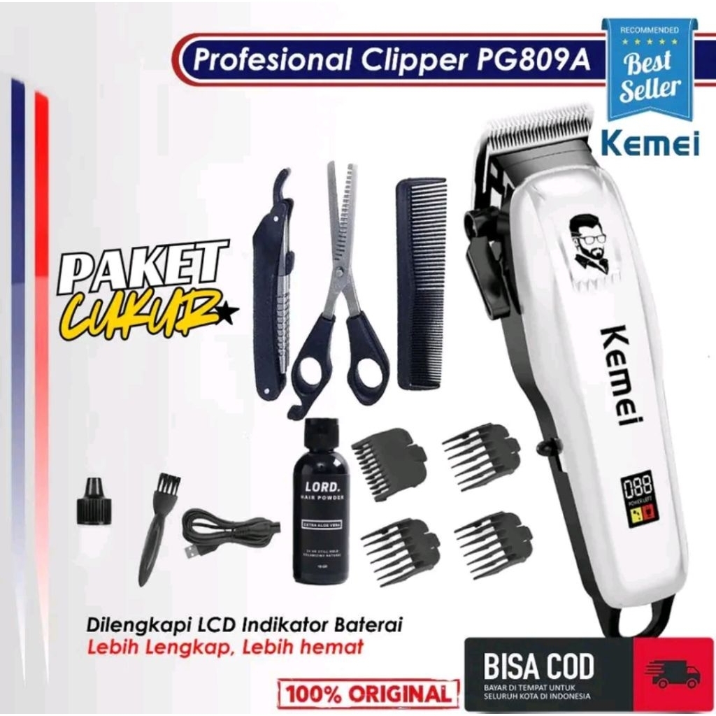 PAKET LENGKAP Kemei KM-809A hair clipper mesin cukur isi ulang alat cukur rambut elektrik mesin cuku