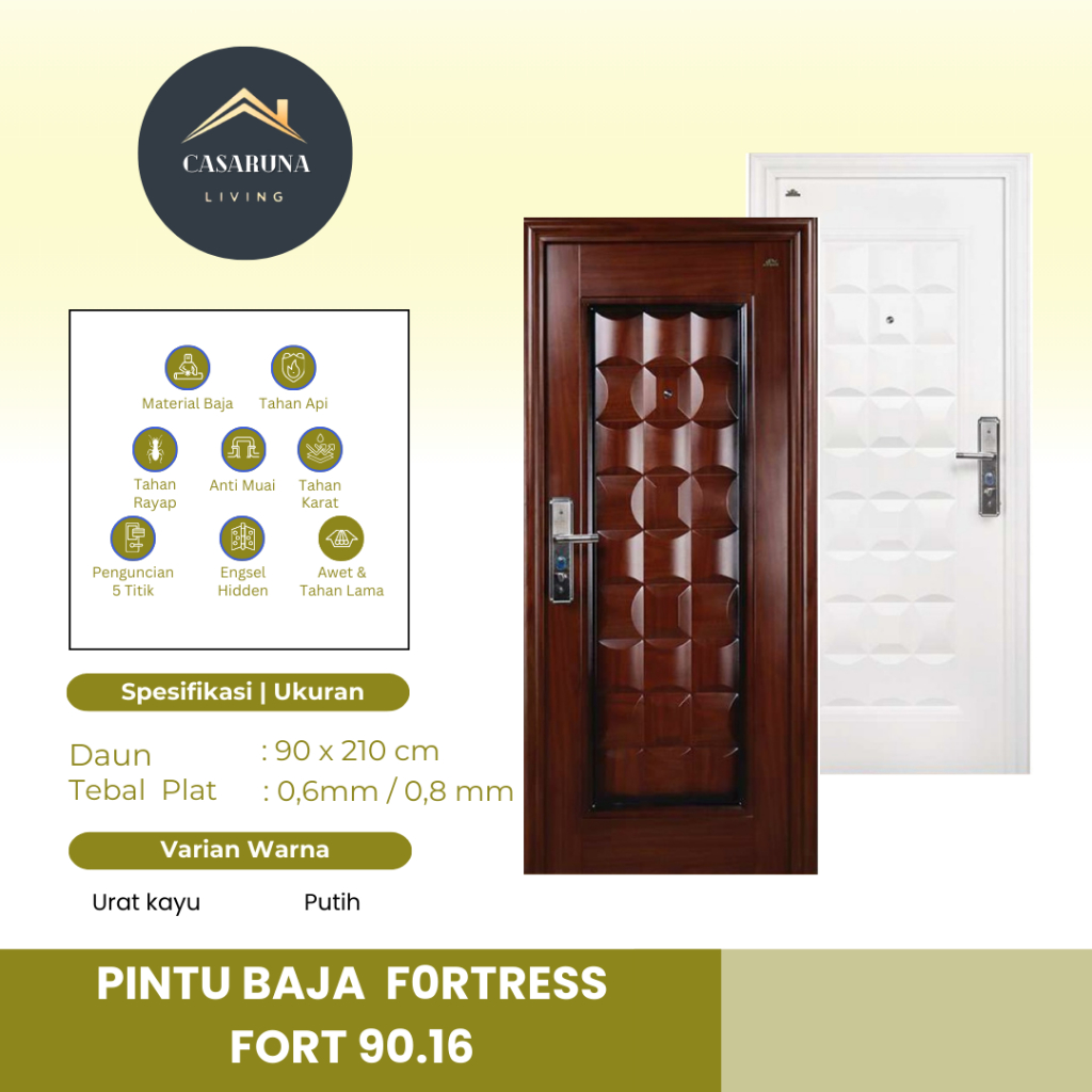 FORTRESS TYPE FORT  90.16. pintu baja  ukuran 90 x 210 cm , anti rayap, minimalis, estetik