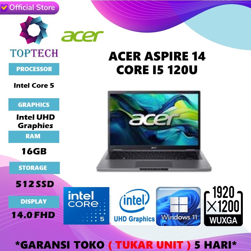 ACER ASPIRE 14 CORE I5 120U RAM 16GB SSD 512GB WINDOWS11+OHS 14.0WUXGA IPS