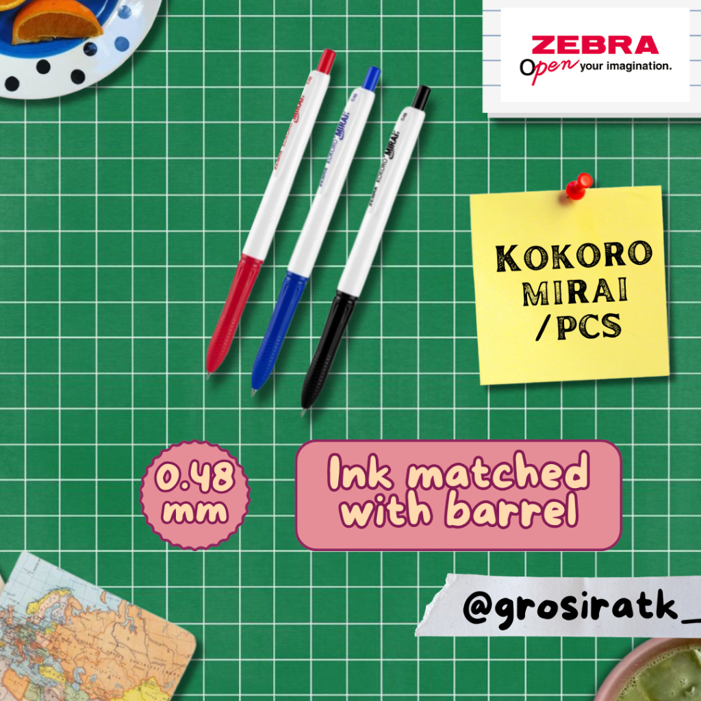 Zebra Gel Pen Kokoro Mirai Retractable Pulpen Super Smooth 0.48mm / SATUAN