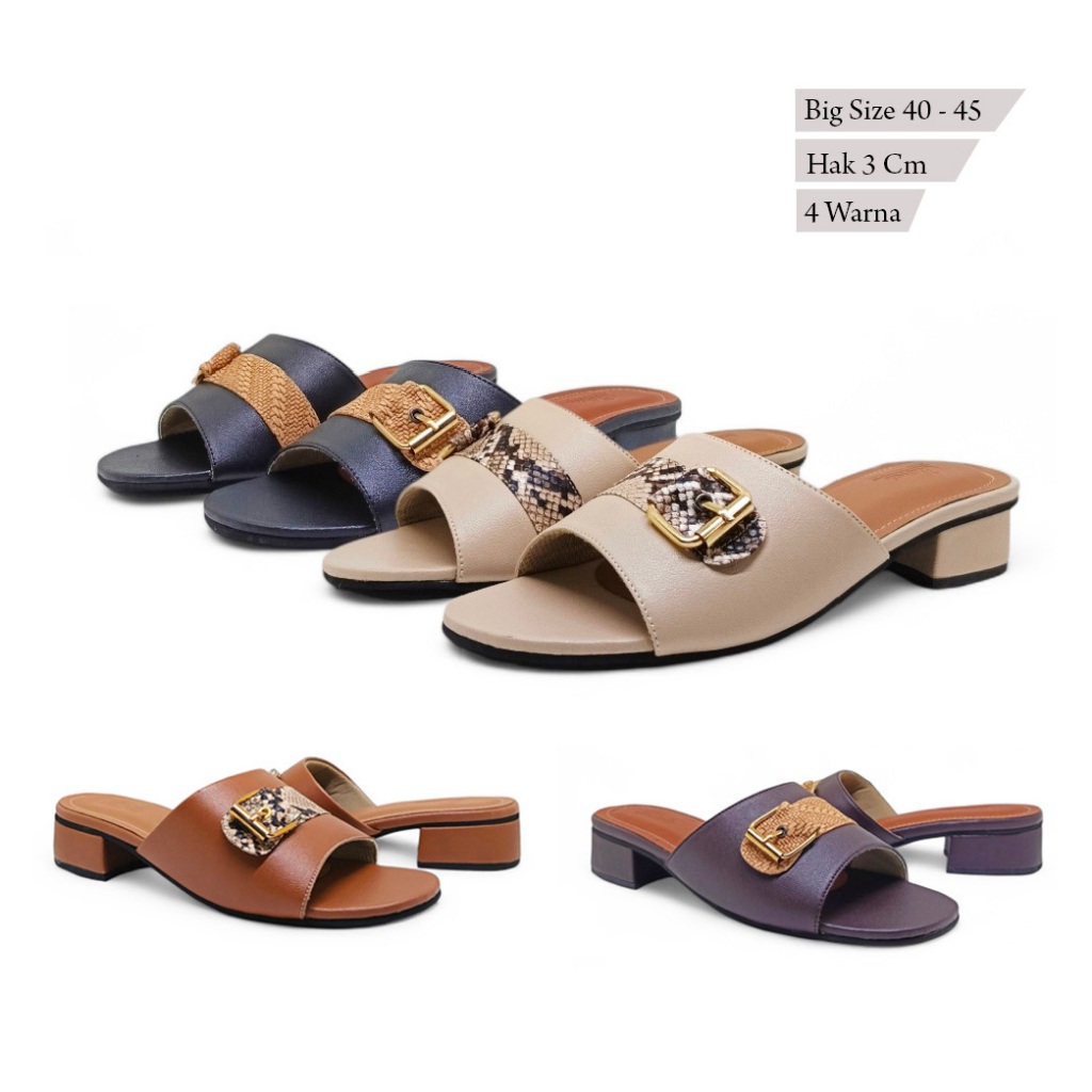 Sandal kulit wanita ukuran besar jumbo big size (40-45) hak tahu 3cm aneka varian warna kekinian