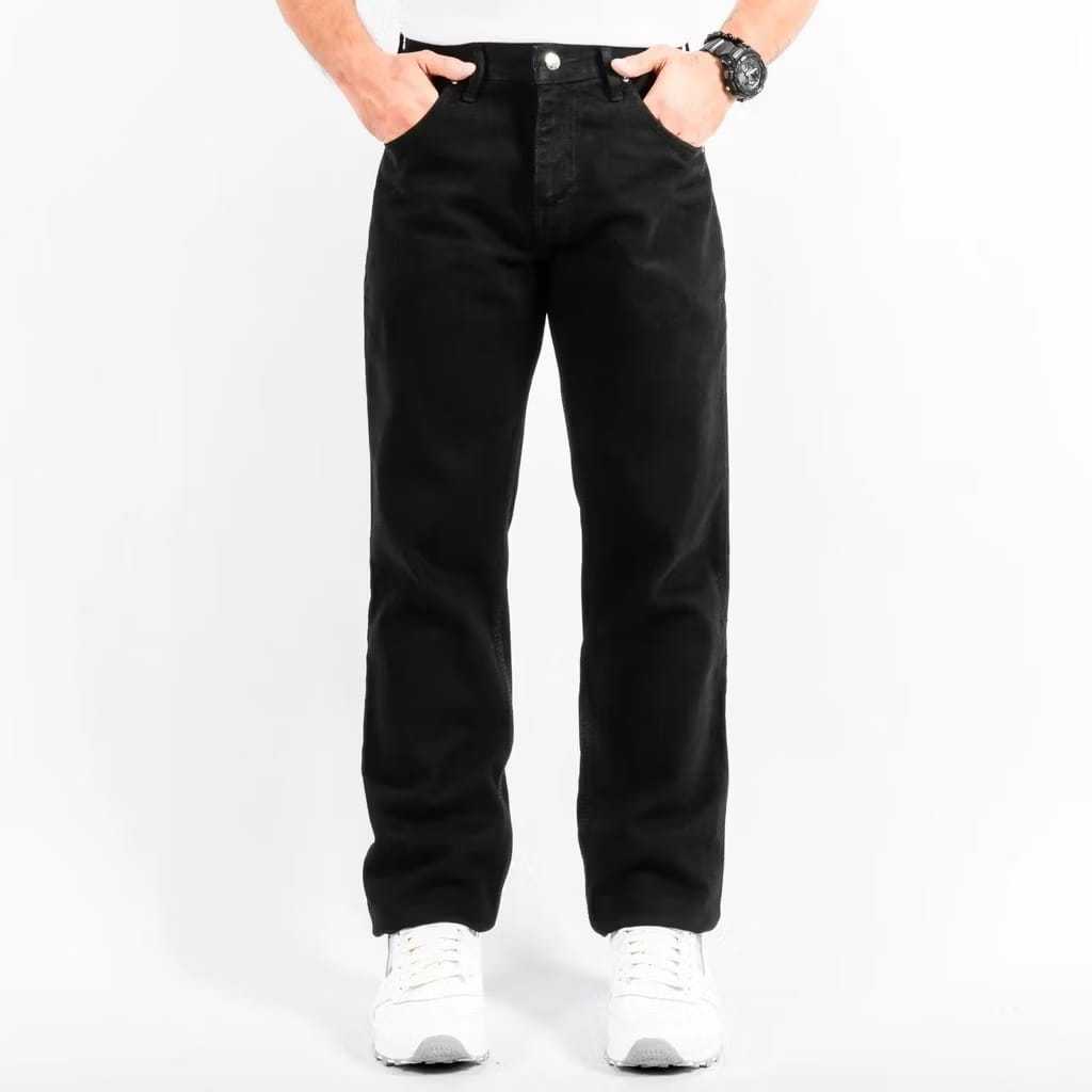 Celana Jeans Pria Reguler Fit Bahan Denim Premium Hitam Pekat