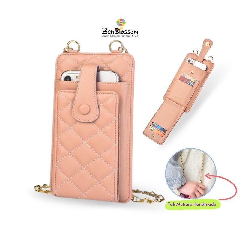 ZenBlossom Tas HP Selempang Wanita Kulit Tali Mutiara