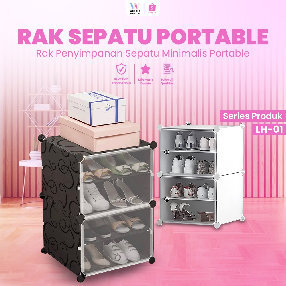 Rak Sepatu Portable 2 Kolom 4 Kotak Lemari Portable Tempat Penyimpanan Bumbu Lemari Dapur Lemari Min