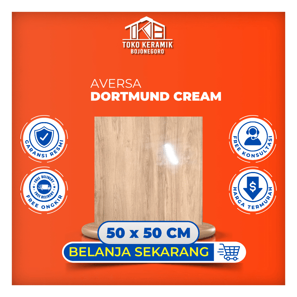 Keramik Lantai Glossy Halus Motif Serat Kayu 50x50 cm Aversa | Dortmund Cream kw IV