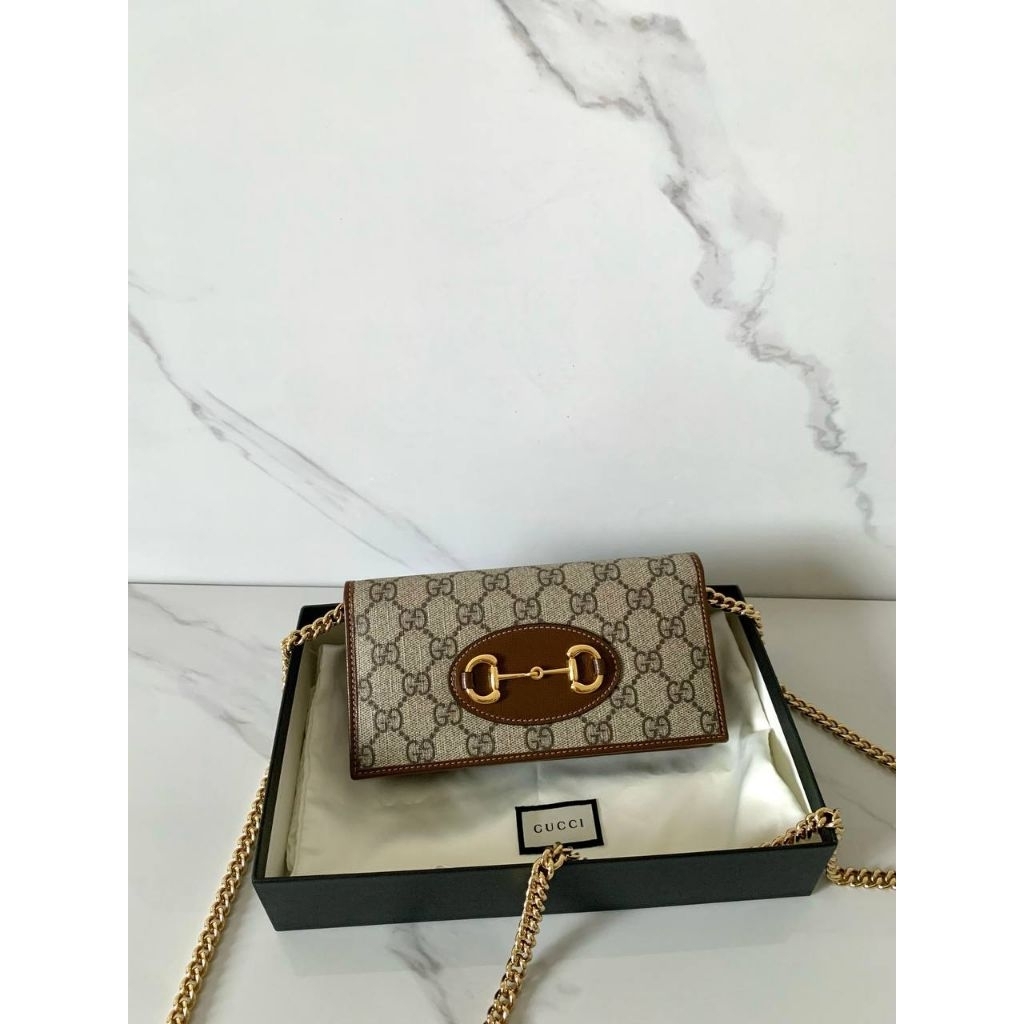 BNIB Gucci Horsebit 1995 WOC Wallet on Chain in Beige Ebony Brown (Fit Iphone Pro Max)
