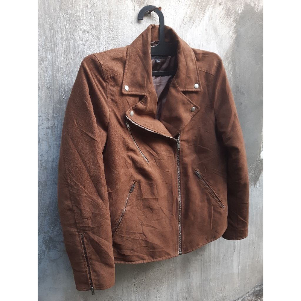 Uniqlo Brown Faux Suede Ramones Biker Jacket