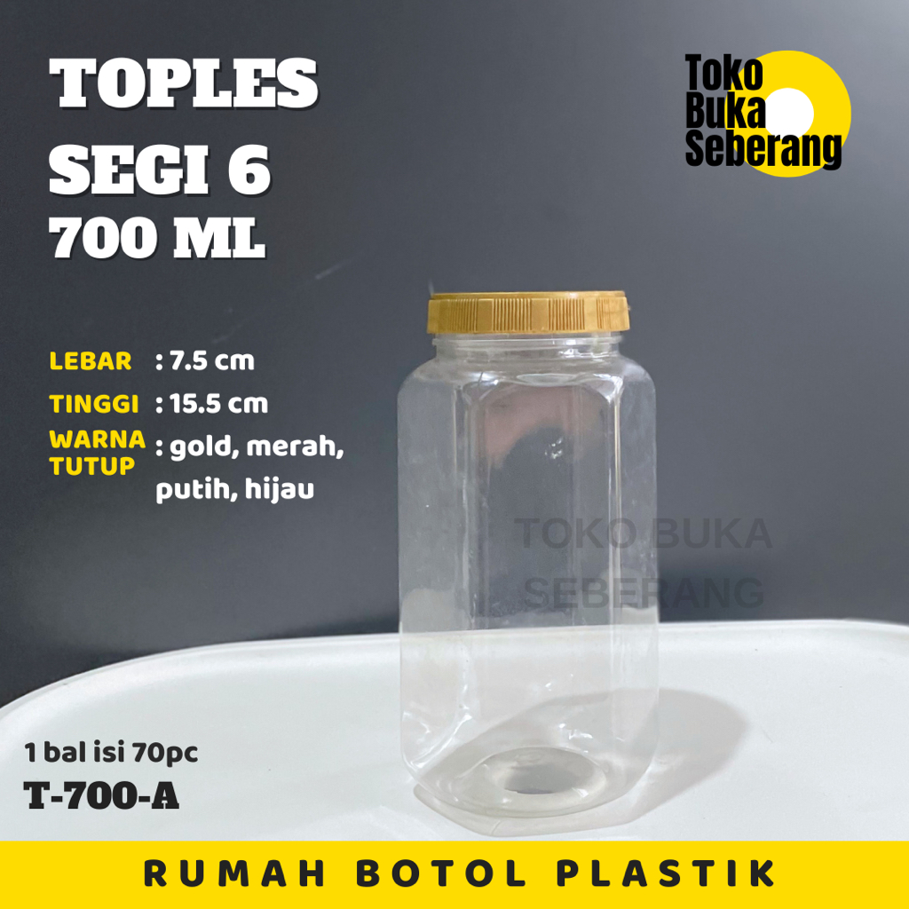 Toples Plastik 700ml segi 6  / Jar makanan  / Toples Camilan / Toples Biskuit / toples bumbu / tople