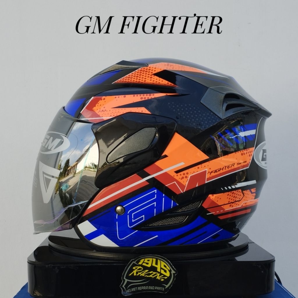 Helm GM Fighter Corak Motif Original 100% Warna Black/Blue