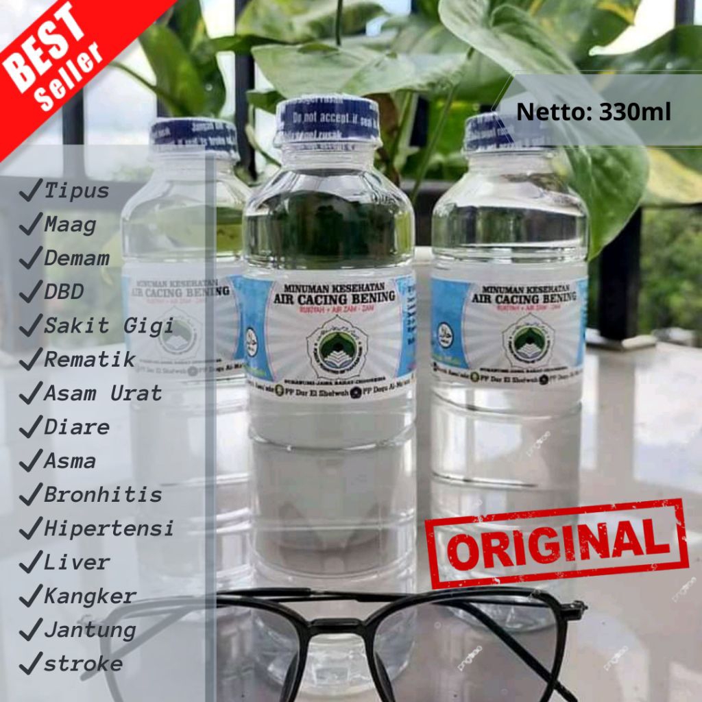 ASLI Air Cacing Bening + Air Zamzam 330ml Obat Herbal Tipus Maag Asam Urat Kolestrol Mag Demam DBD
