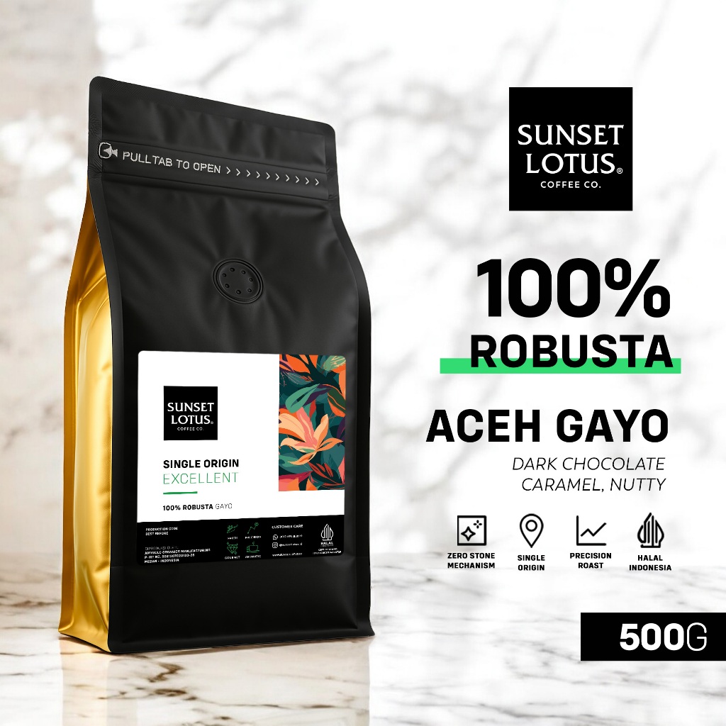 Sunset Lotus Excellent Robusta Gayo Biji Kopi Espresso Base 500g