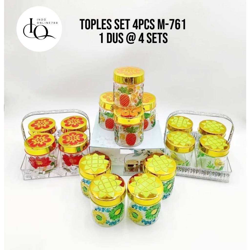 TOPLES KACA MOTIF BUNGA CANTIK  SATU SET KERANJANG SERBAGUNA TOPLES KUE KERING LEBARAN