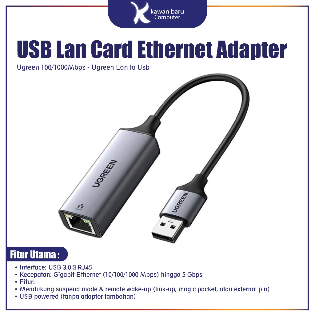 USB Lan Card Ethernet Adapter Ugreen 100/1000Mbps - Ugreen Lan to Usb