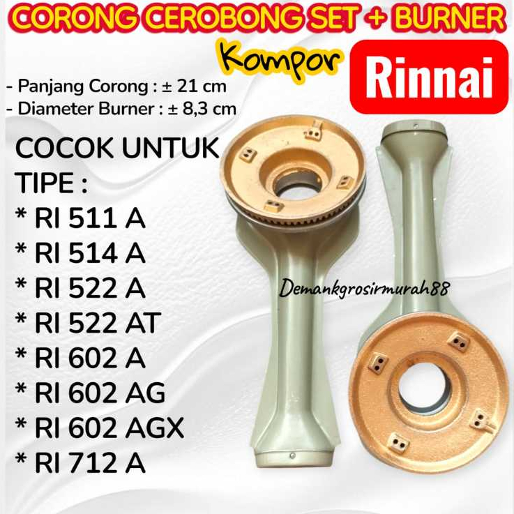 Corong Set Rinnai + Burner kuningan Rinnai Tebal-Tungku Cerobong Set Rinnai RI 511A 514A 522A 522AT 