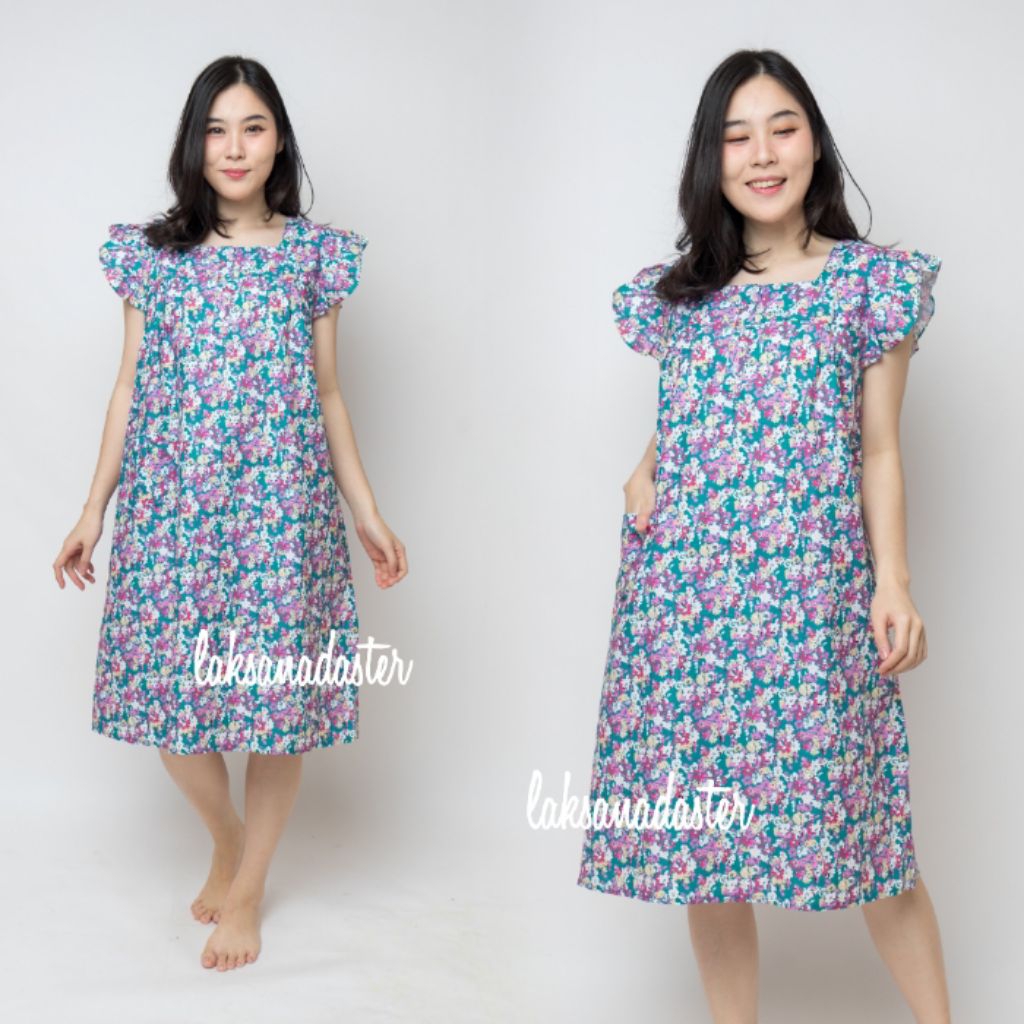 Daster Geber Ruffle Mamitoko Bahan Katun Jepang Lokal Kancing Depan ukuran L fit to XL LD 120 Ruffle