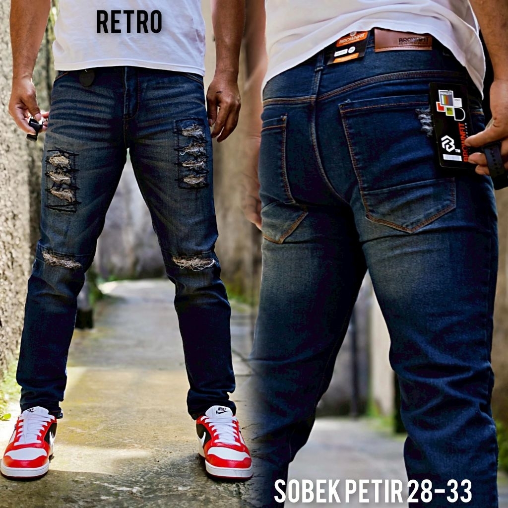 Celana Bikers Jeans Pria Ripped Petir