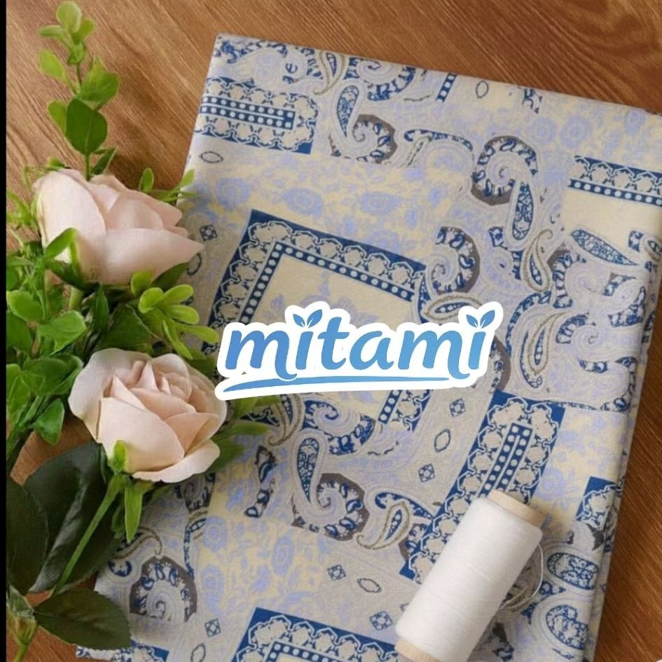 Kain Moscrepe Motif Paisley Bandana Biru | Bahan Dress Blouse Casual Vintage (Harga Kain Per½ Meter)