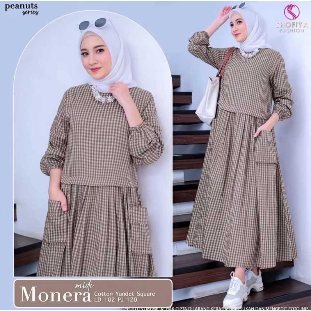 Alin Gamis Midi Motif Kotak Kecil Terbaru//Gamis Terbaru