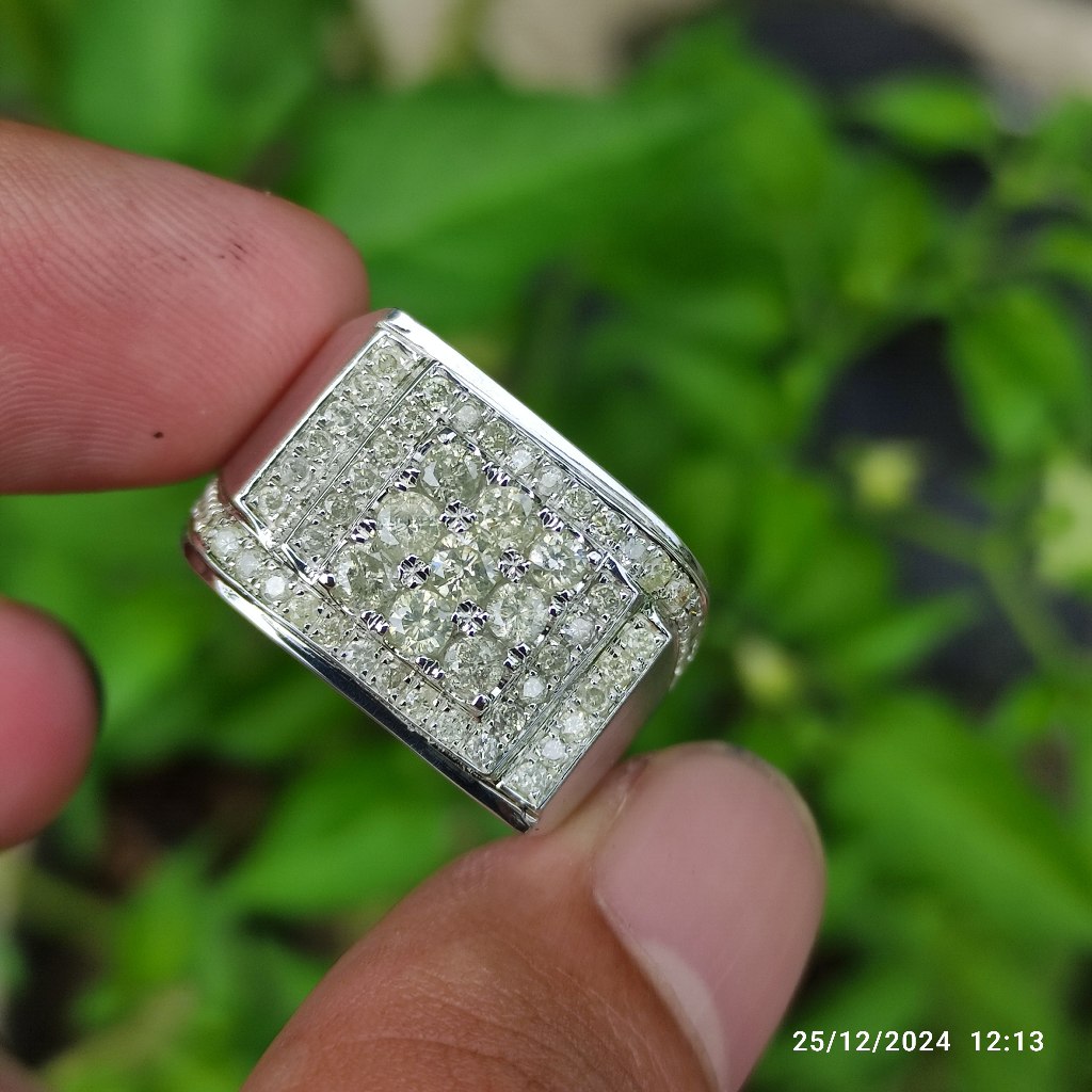 Cincin Pria Perak Berlian Asli Eropa Mewah Handmade