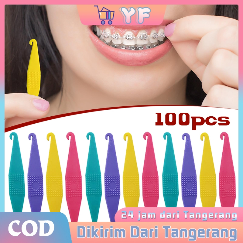 100pcs Dental Alat Pasang Karet Elastik Dental Elastic Placer Ortho Alat Pasang Karet Behel Gigi