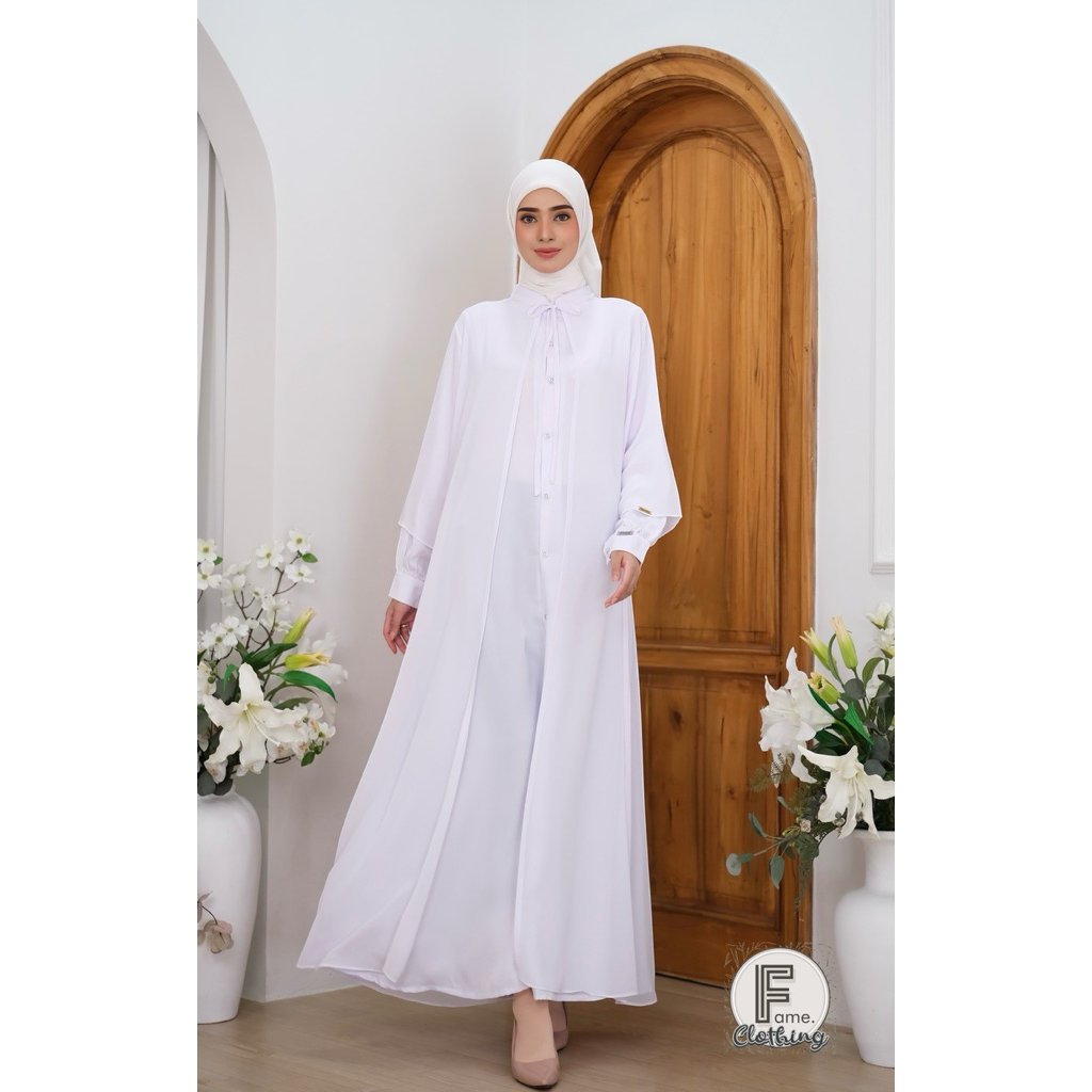 Fame.Clothing Gamis putih inner outer/ gamis umroh/ gamis haji/ gamis putih bersih