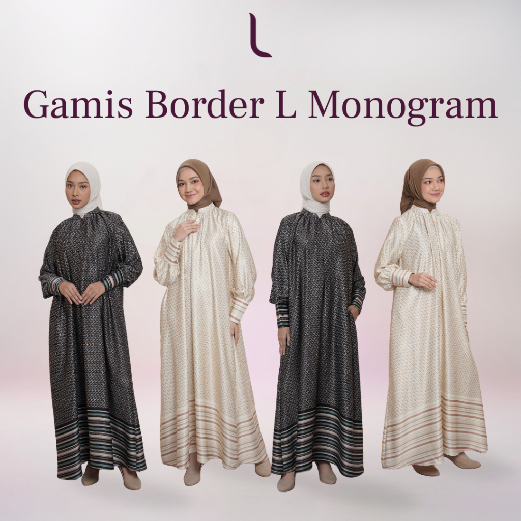 Elzatta Long Dress Gamis Border L Monogram Satin