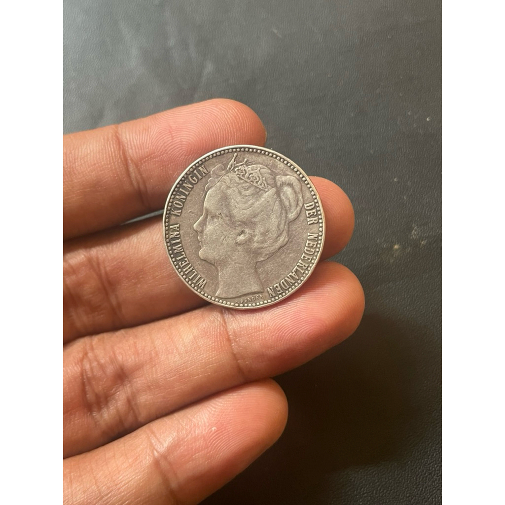1 Gulden wihelmina mahkota 1907,koin perak Asli