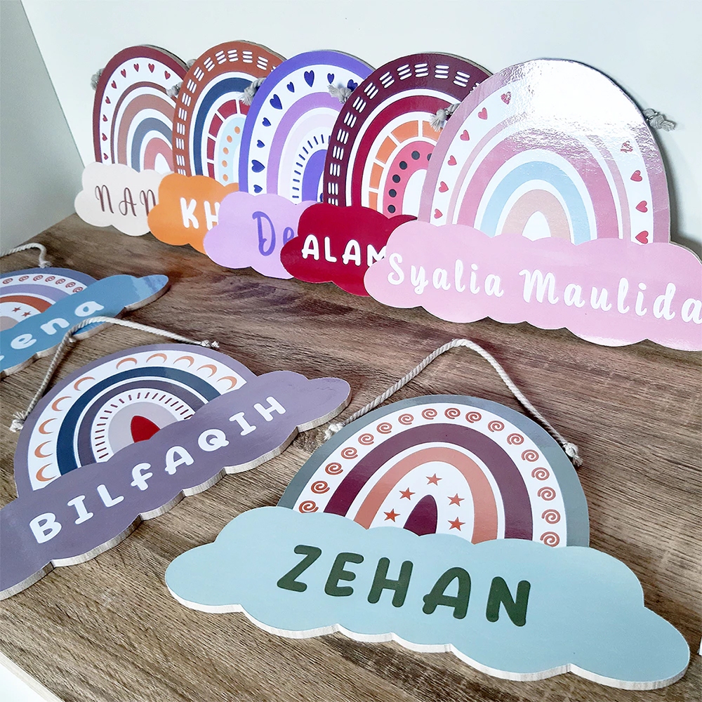 Hiasan Dinding Kamar Tema Shabby Rainbow, Custom Nama Anak dan Tanggal Lahir