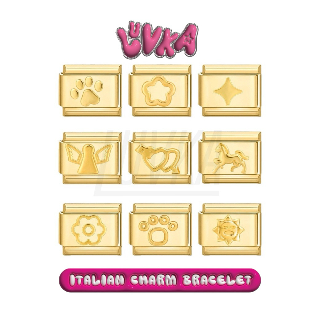 Luvka - Italian Charm Bracelet Emboss Series Gold & Platinum / Charm Premium Italian Bracelet By Luv