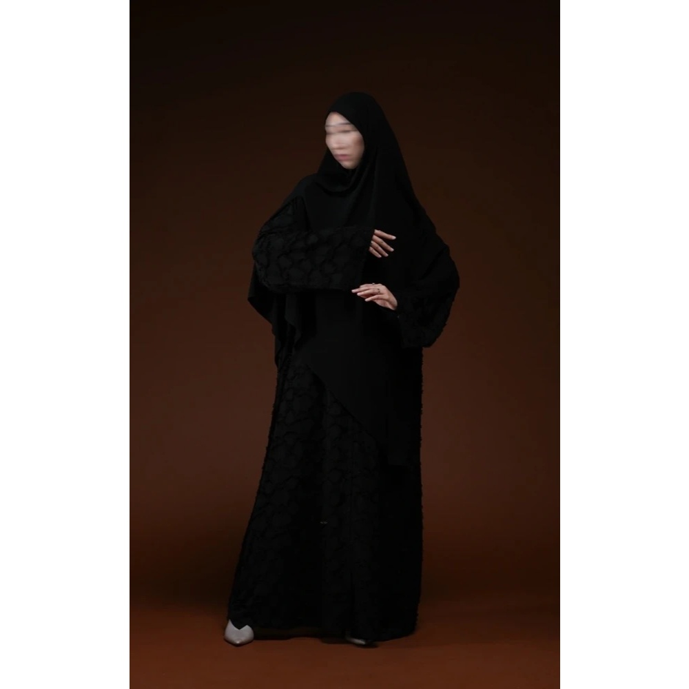 NEHHAT MODEST - Nehhat Lulu Honey Comb Abaya - Jet Black / Gamis