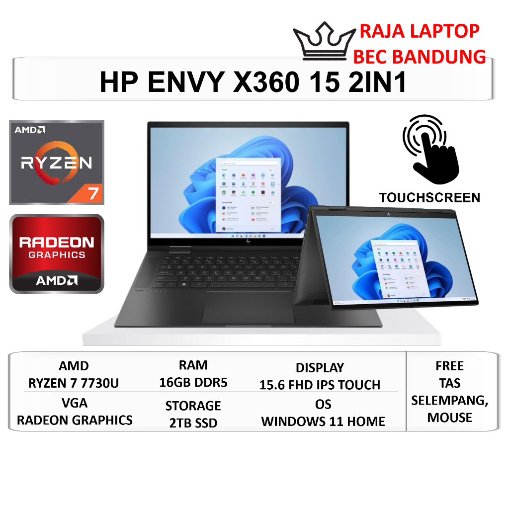 Laptop Touchscreen HP Envy x360 15 Amd Ryzen 7 7730 16GB 1TB SSD 15" FHD Touch Windows 11 Home