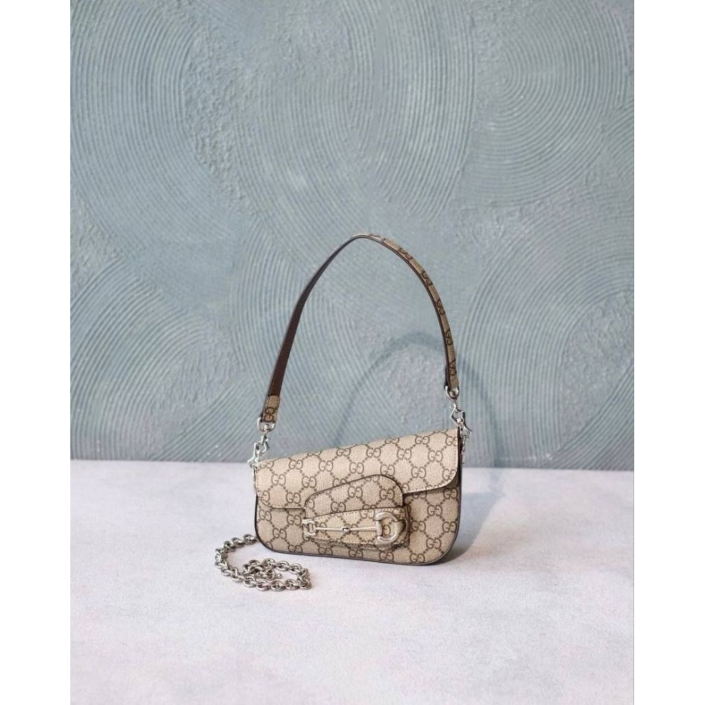 Gucci Horsebit 1955 Mini Asymmetrical Shoulder Bag in Beige