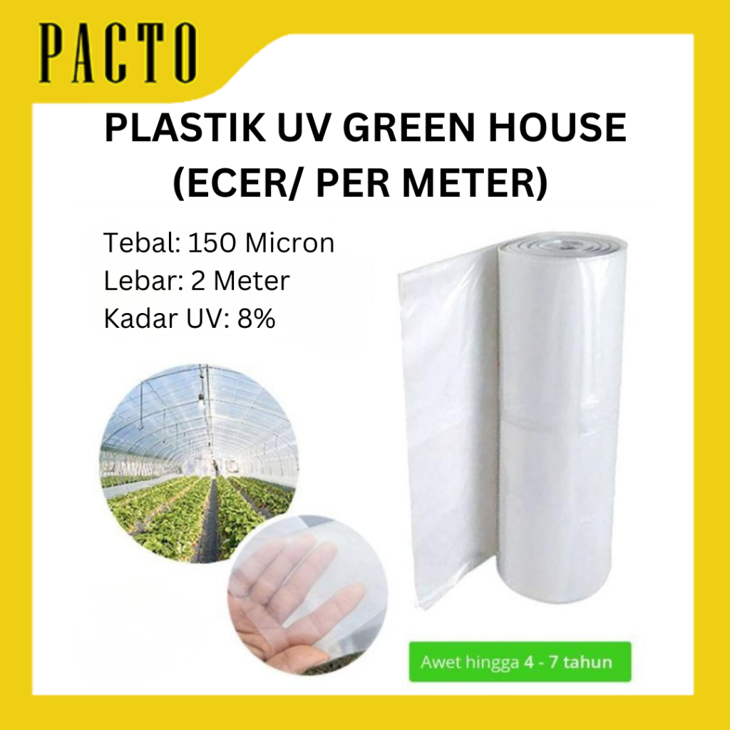 Plastik UV Greenhouse Tebal 150 Mikron UV 8% Lebar 2 Meter Eceran Per Meter