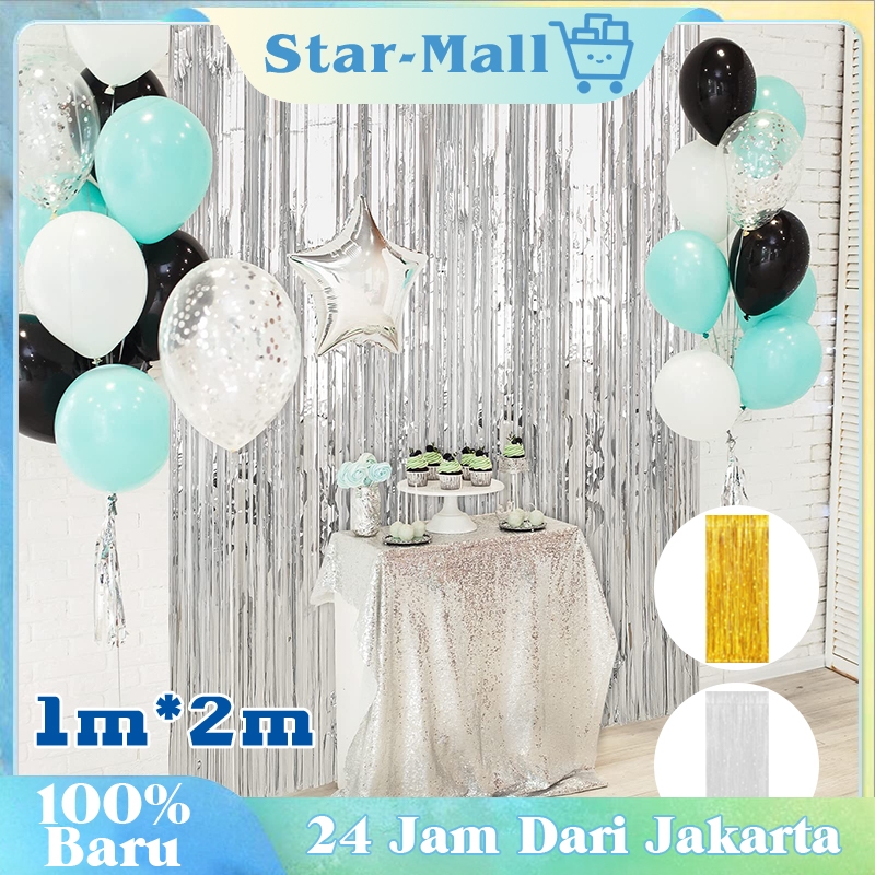 2m Tirai Foil Backdrop Tirai Foil Dekorasi Pesta Pernikahan Tirai Pesta Tirai Rumbai Foil Panjang