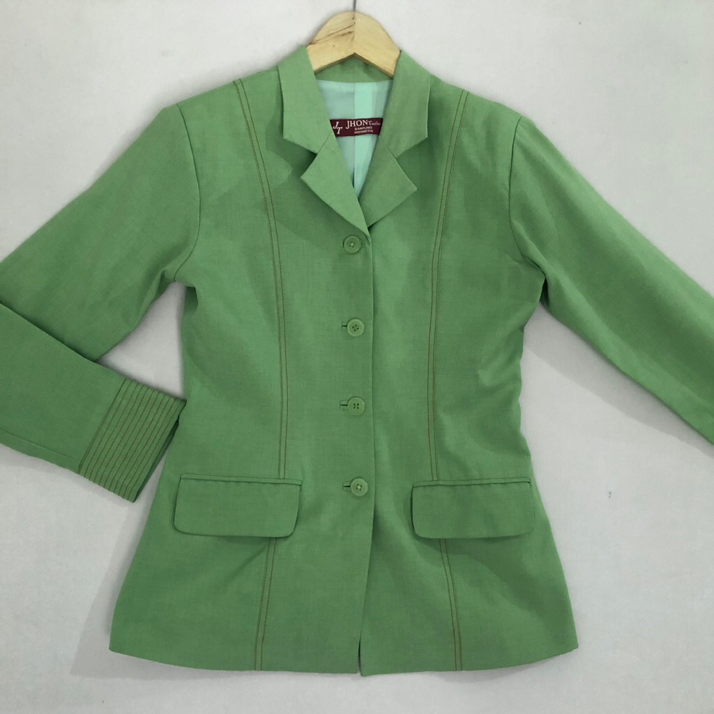Jhon tailor Bandung blazer kerja jas formal hijau size M LD sd-90 outer lengan panjang light academi